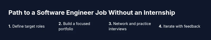 Infographic showing steps to land a software engineer job without an internship