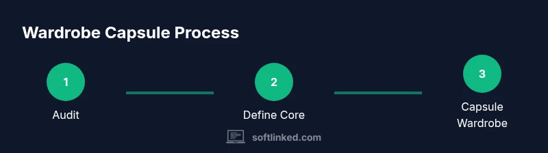 Infographic showing a 3-step wardrobe capsule process for software engineers