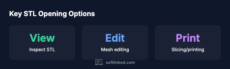 Infographic showing STL open options across desktop, web, and printing workflows