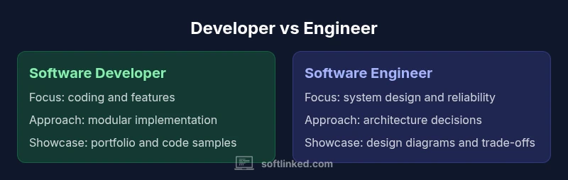 Comparison infographic showing developer vs engineer responsibilities