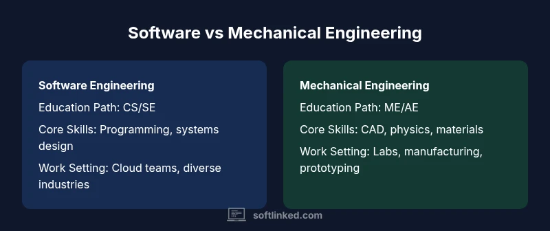 Side-by-side infographic comparing software engineering and mechanical engineering