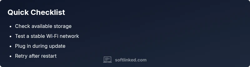 Checklist for fixing ipad update failures