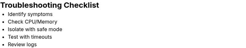 Checklist for troubleshooting unresponsive programs