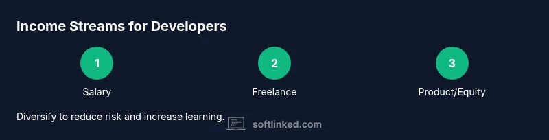 Process infographic showing salary, freelance, and product income streams for developers.