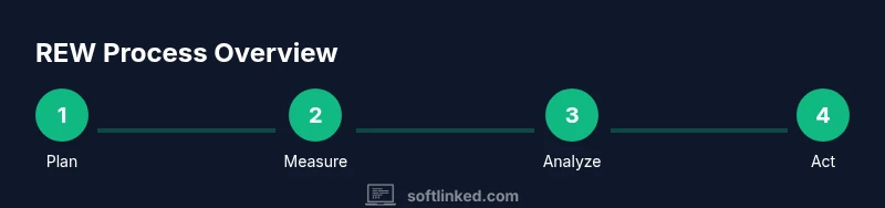 Process diagram showing plan, measure, analyze, and act steps for REW software workflow