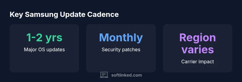 Infographic showing Samsung update cadence with three tiles