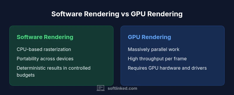 Comparison infographic of software rendering and GPU rendering on a developer desk