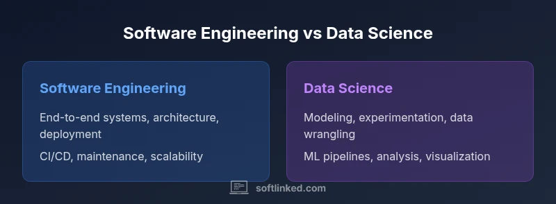 Comparison infographic showing Software Engineering vs Data Science